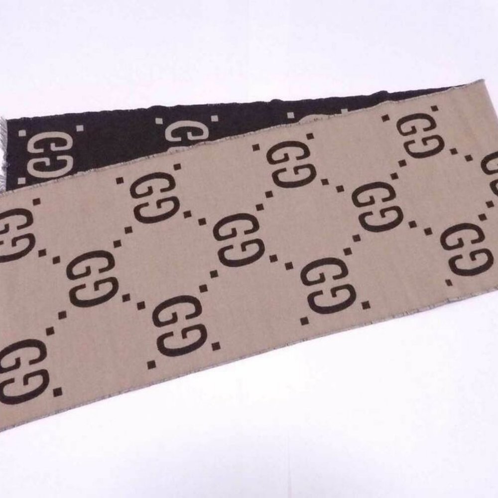 Auth Gucci GG Stole Muffler Scarf Beige/Brown Wool/Silk - Picture 5 of 8